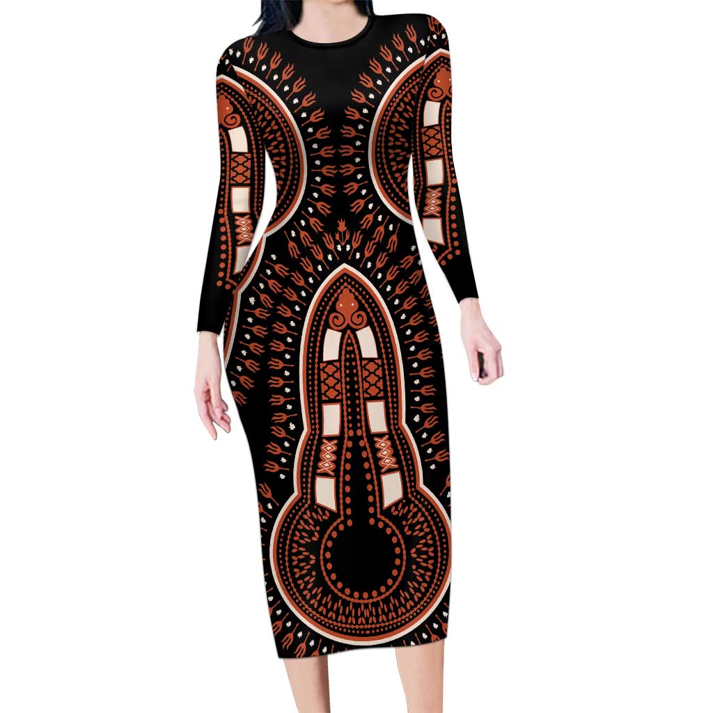 African Dashiki Pattern Vintage Family Matching Long Sleeve Bodycon Dress and Hawaiian Shirt - Wonder Print Shop