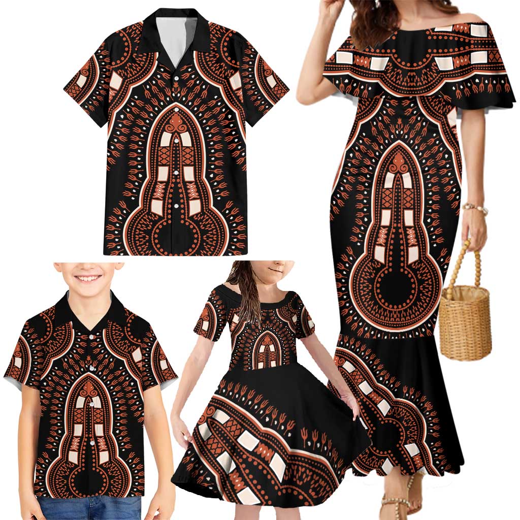 African Dashiki Pattern Vintage Family Matching Mermaid Dress and Hawaiian Shirt - Wonder Print Shop