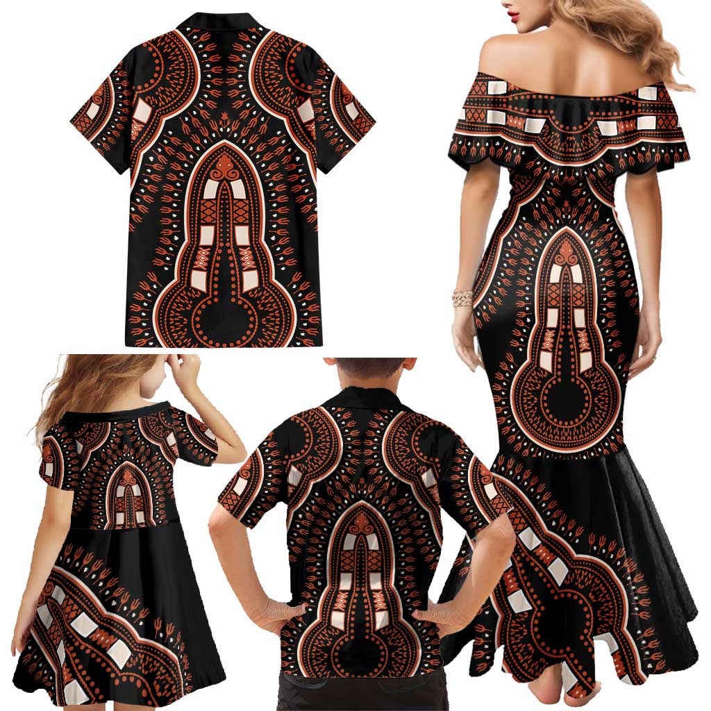 African Dashiki Pattern Vintage Family Matching Mermaid Dress and Hawaiian Shirt - Wonder Print Shop