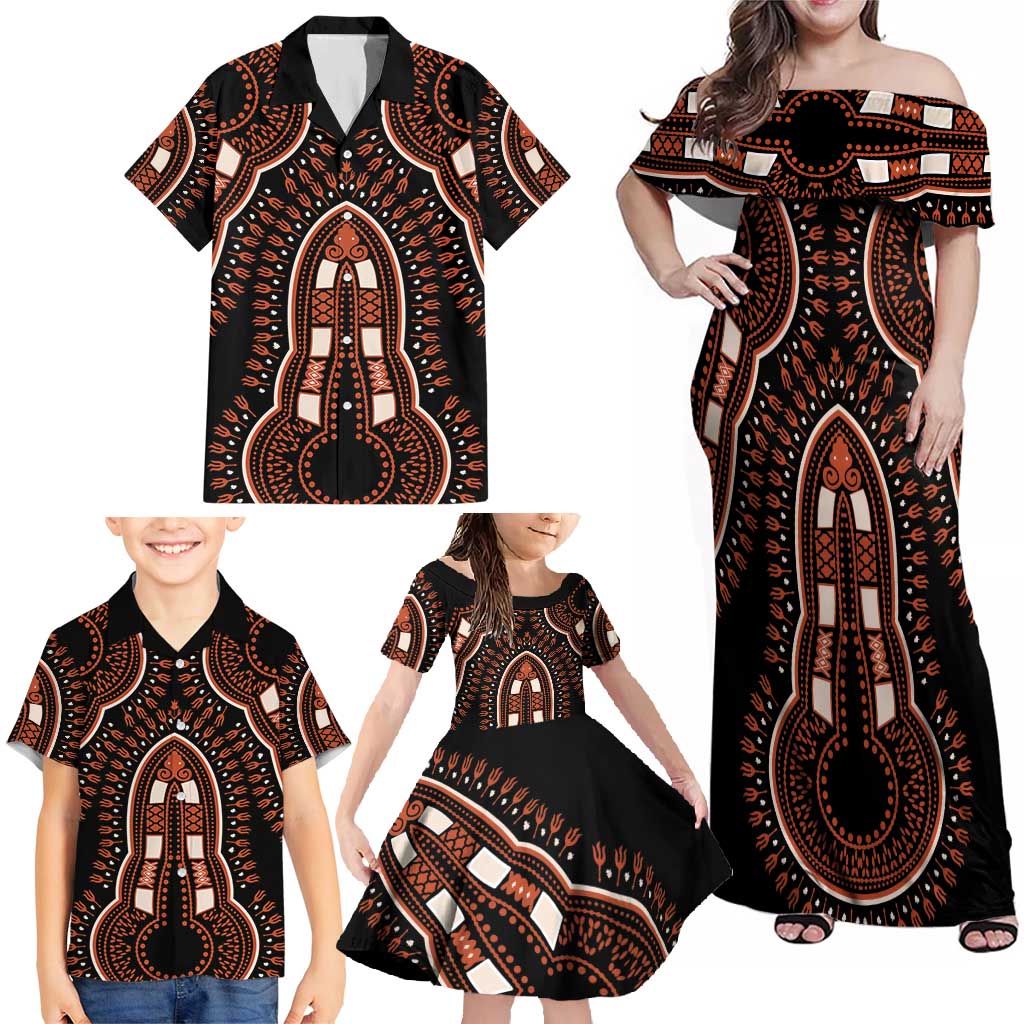 African Dashiki Pattern Vintage Family Matching Off Shoulder Maxi Dress and Hawaiian Shirt - Wonder Print Shop