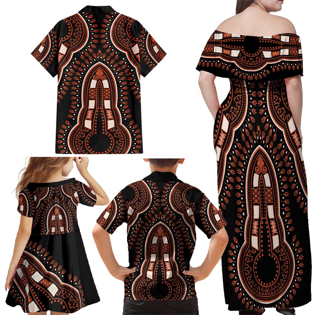 African Dashiki Pattern Vintage Family Matching Off Shoulder Maxi Dress and Hawaiian Shirt - Wonder Print Shop