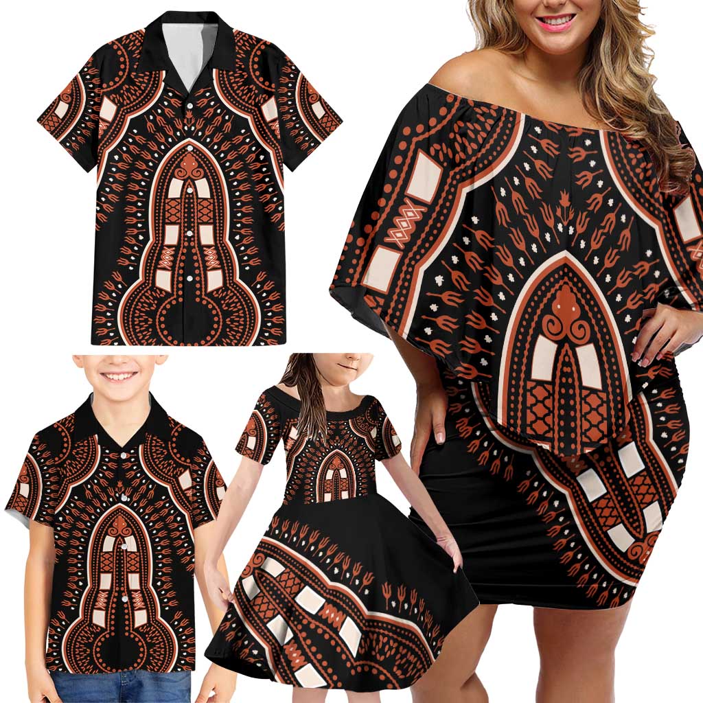 African Dashiki Pattern Vintage Family Matching Off Shoulder Short Dress and Hawaiian Shirt - Wonder Print Shop