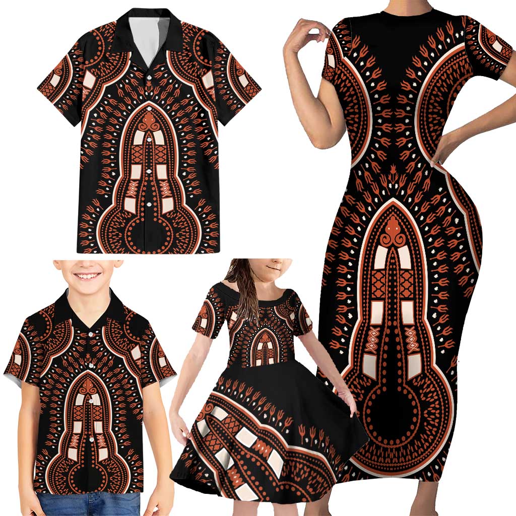 African Dashiki Pattern Vintage Family Matching Short Sleeve Bodycon Dress and Hawaiian Shirt - Wonder Print Shop