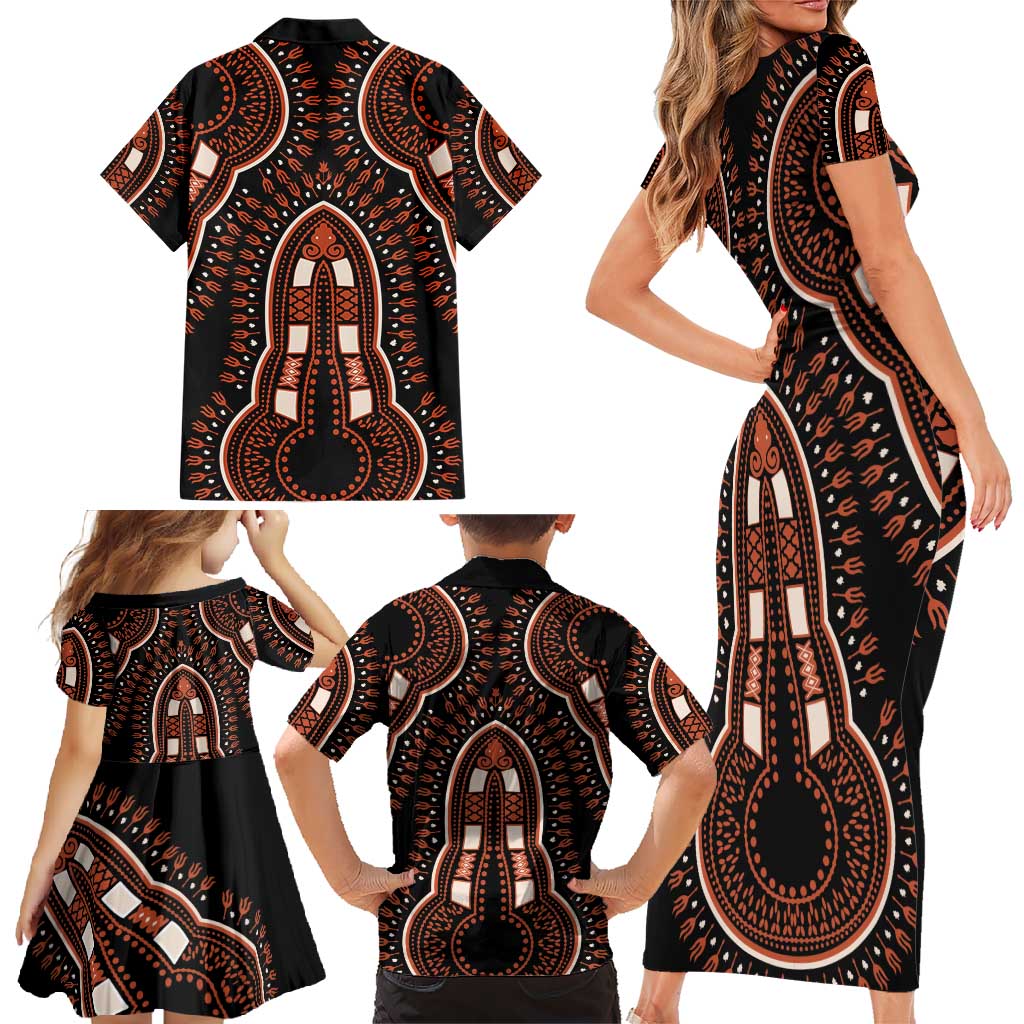 African Dashiki Pattern Vintage Family Matching Short Sleeve Bodycon Dress and Hawaiian Shirt - Wonder Print Shop