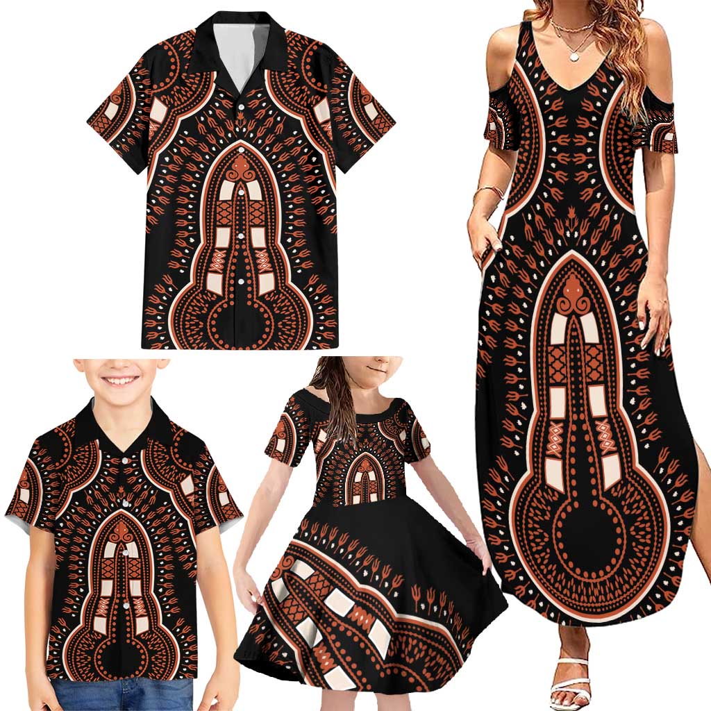 African Dashiki Pattern Vintage Family Matching Summer Maxi Dress and Hawaiian Shirt - Wonder Print Shop