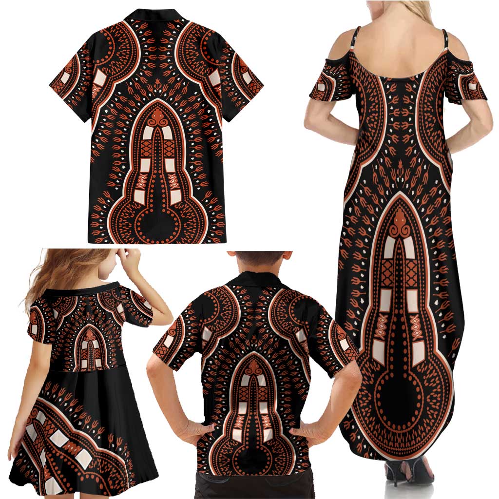 African Dashiki Pattern Vintage Family Matching Summer Maxi Dress and Hawaiian Shirt - Wonder Print Shop
