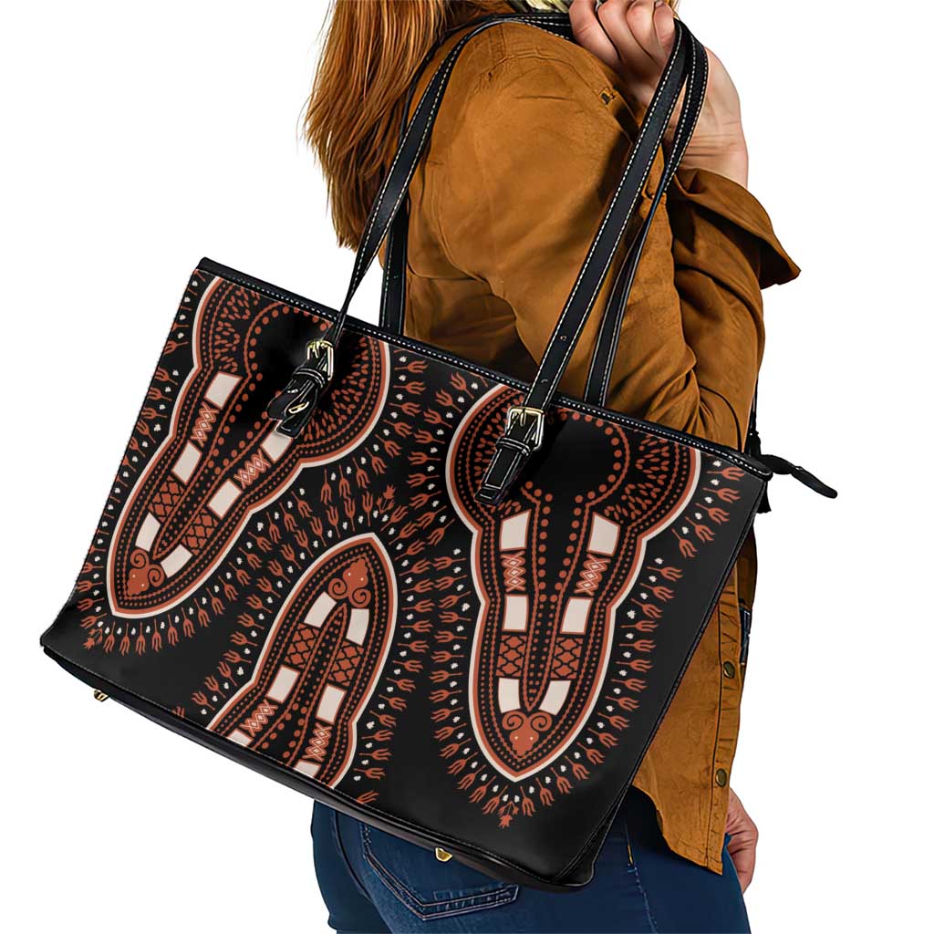 African Dashiki Pattern Vintage Leather Tote Bag - Wonder Print Shop