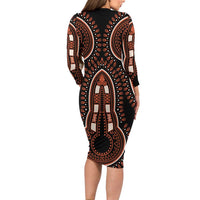 African Dashiki Pattern Vintage Long Sleeve Bodycon Dress - Wonder Print Shop