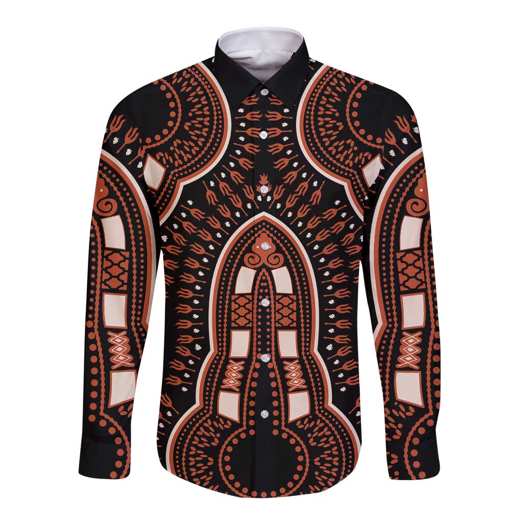 African Dashiki Pattern Vintage Long Sleeve Button Shirt - Wonder Print Shop