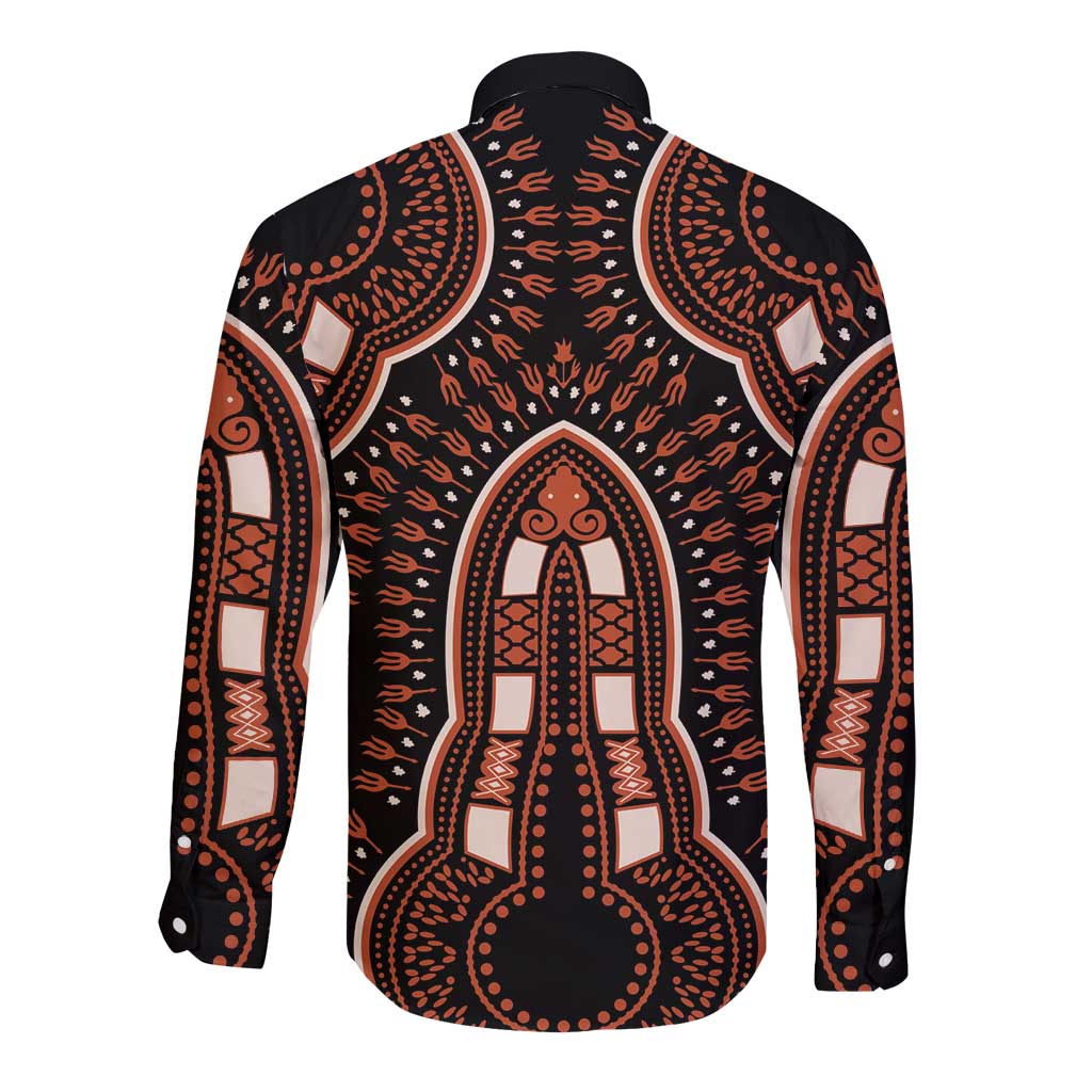 African Dashiki Pattern Vintage Long Sleeve Button Shirt - Wonder Print Shop
