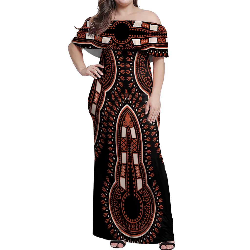 African Dashiki Pattern Vintage Off Shoulder Maxi Dress - Wonder Print Shop