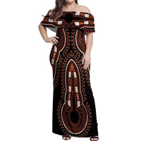 African Dashiki Pattern Vintage Off Shoulder Maxi Dress - Wonder Print Shop