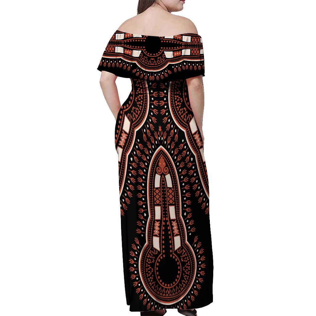 African Dashiki Pattern Vintage Off Shoulder Maxi Dress - Wonder Print Shop