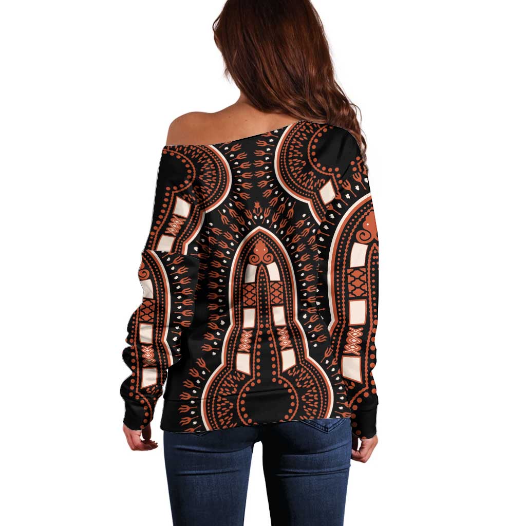 African Dashiki Pattern Vintage Off Shoulder Sweater - Wonder Print Shop