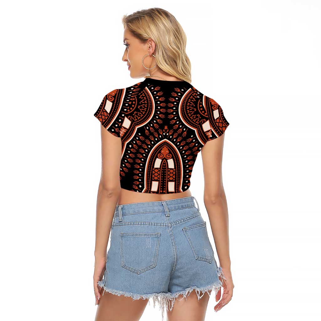 African Dashiki Pattern Vintage Raglan Cropped T Shirt - Wonder Print Shop