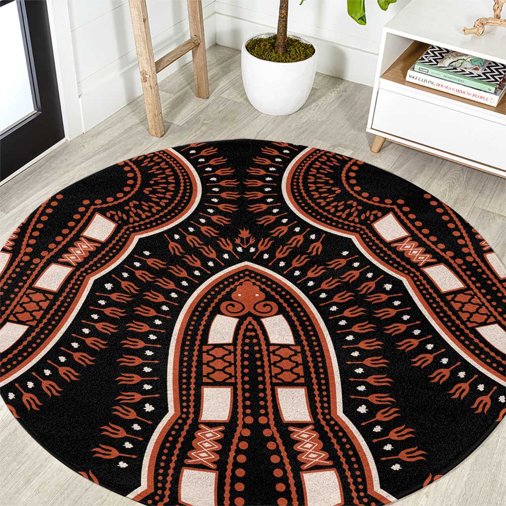 African Dashiki Pattern Vintage Round Carpet