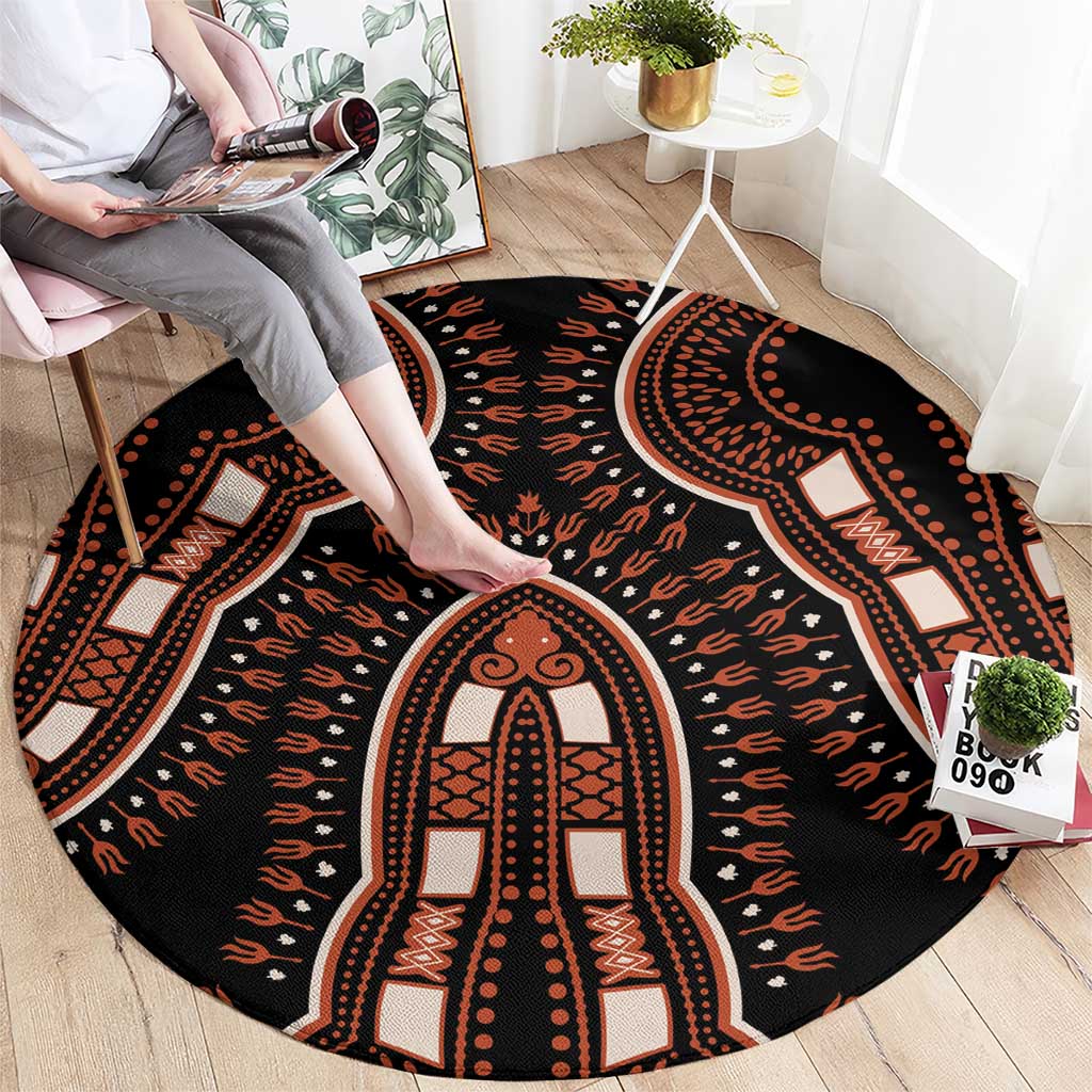 African Dashiki Pattern Vintage Round Carpet