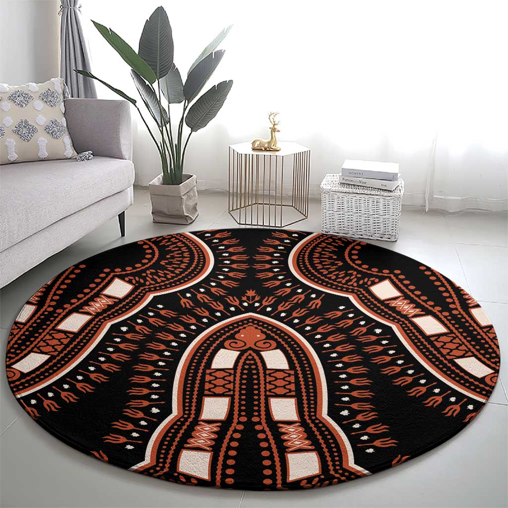 African Dashiki Pattern Vintage Round Carpet