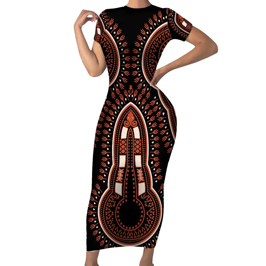 African Dashiki Pattern Vintage Short Sleeve Bodycon Dress - Wonder Print Shop
