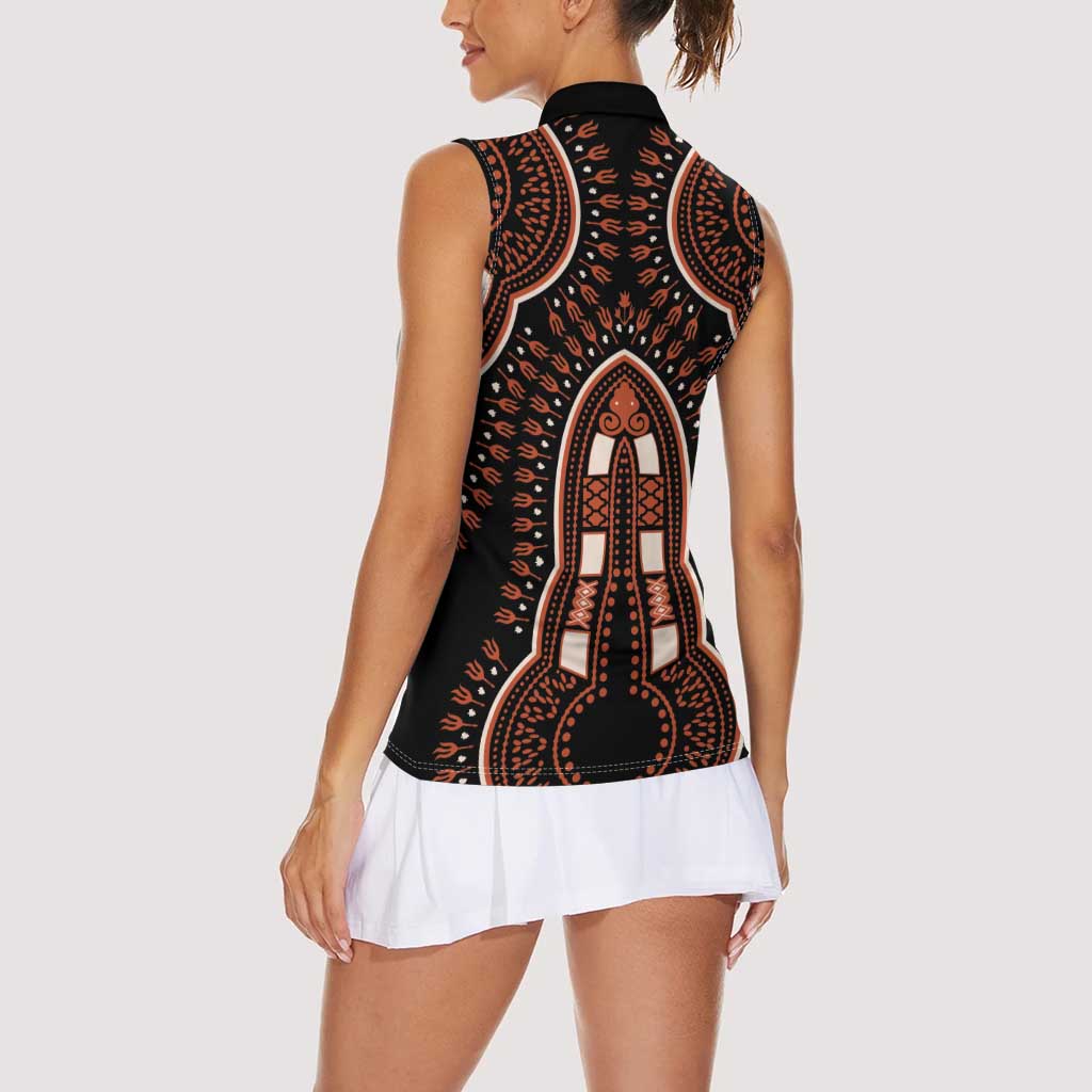 African Dashiki Pattern Vintage Women Sleeveless Polo Shirt - Wonder Print Shop