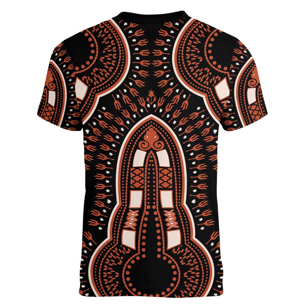 African Dashiki Pattern Vintage Women V-Neck T-Shirt - Wonder Print Shop