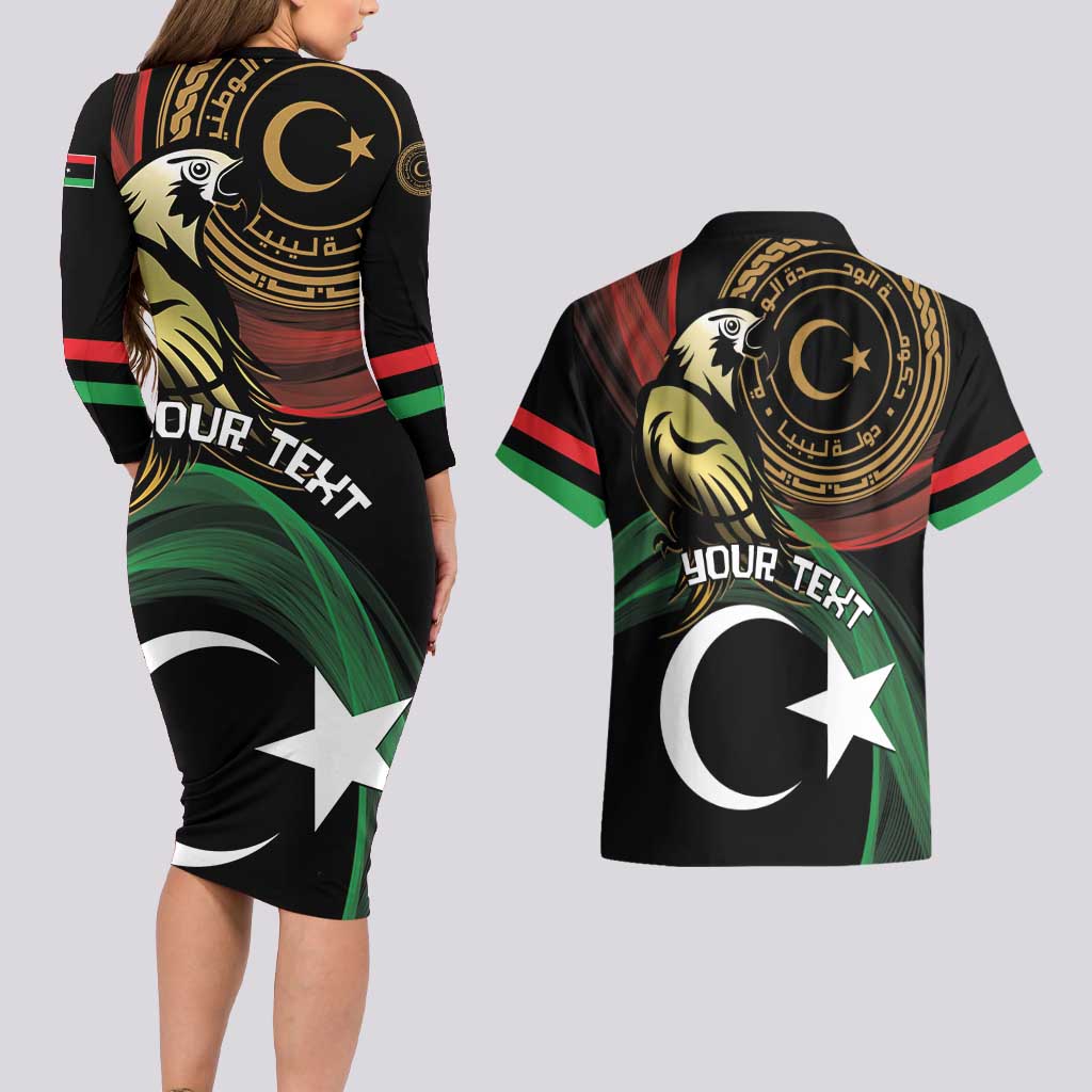 Personalized Libya Couples Matching Long Sleeve Bodycon Dress and Hawaiian Shirt White Star And Crescent - Wonder Print Shop