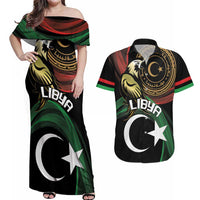 Personalized Libya Couples Matching Off Shoulder Maxi Dress and Hawaiian Shirt White Star And Crescent - Wonder Print Shop