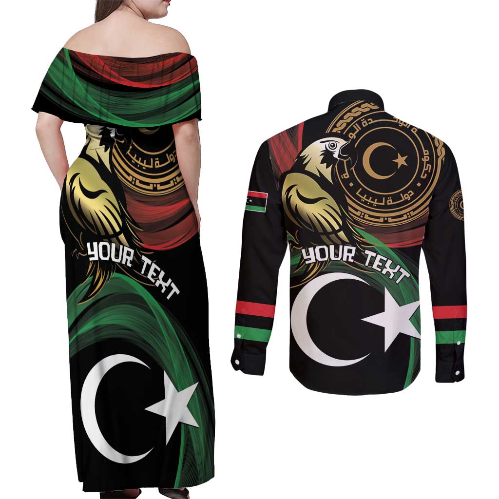 Personalized Libya Couples Matching Off Shoulder Maxi Dress and Long Sleeve Button Shirt White Star And Crescent - Wonder Print Shop