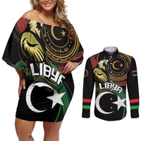 Personalized Libya Couples Matching Off Shoulder Short Dress and Long Sleeve Button Shirt White Star And Crescent - Wonder Print Shop