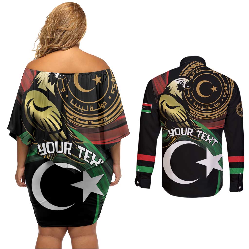 Personalized Libya Couples Matching Off Shoulder Short Dress and Long Sleeve Button Shirt White Star And Crescent - Wonder Print Shop