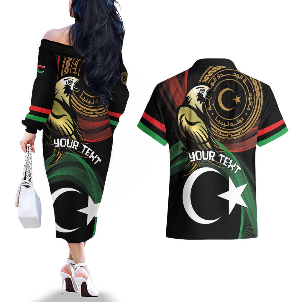 Personalized Libya Couples Matching Off The Shoulder Long Sleeve Dress and Hawaiian Shirt White Star And Crescent - Wonder Print Shop