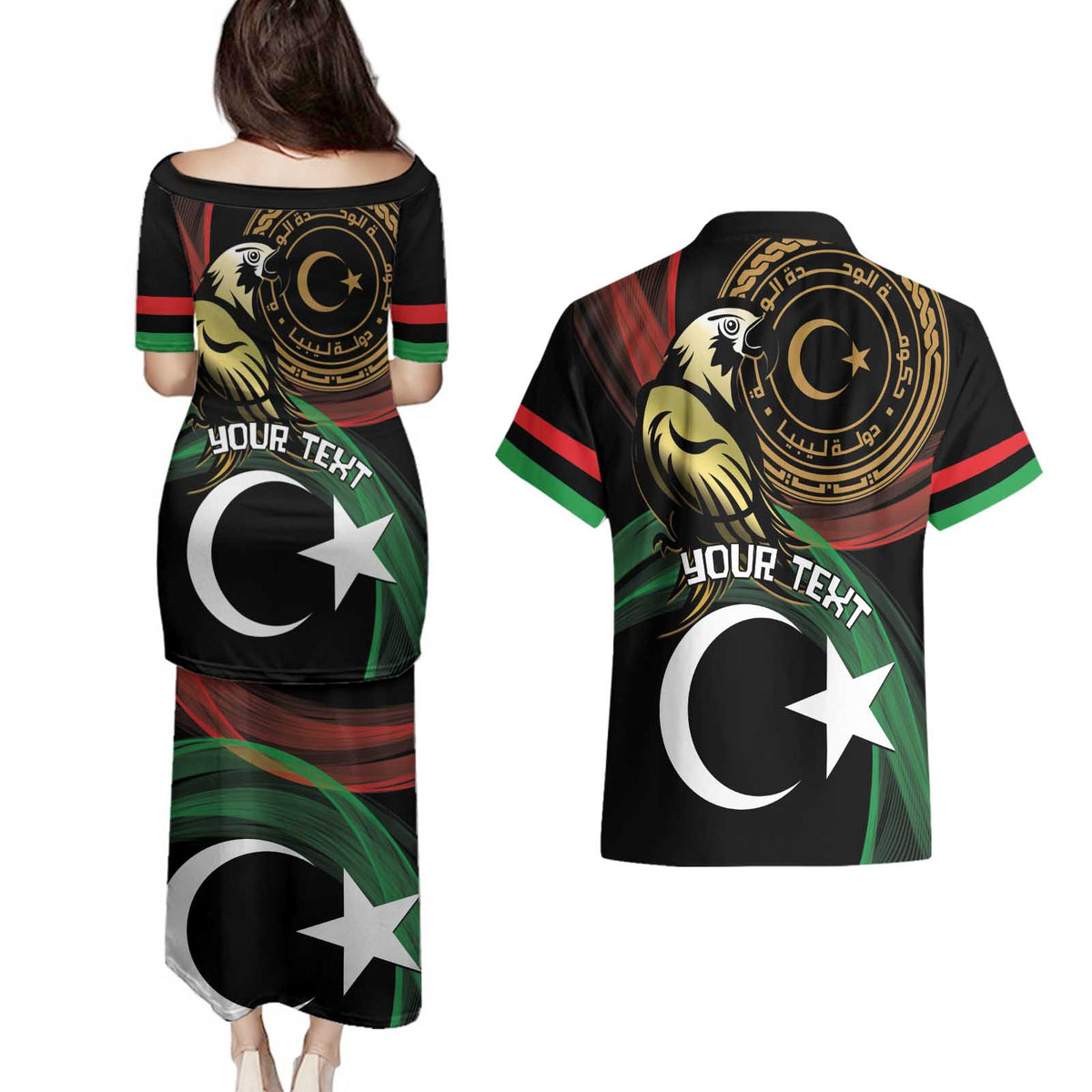 Personalized Libya Couples Matching Puletasi and Hawaiian Shirt White Star And Crescent - Wonder Print Shop