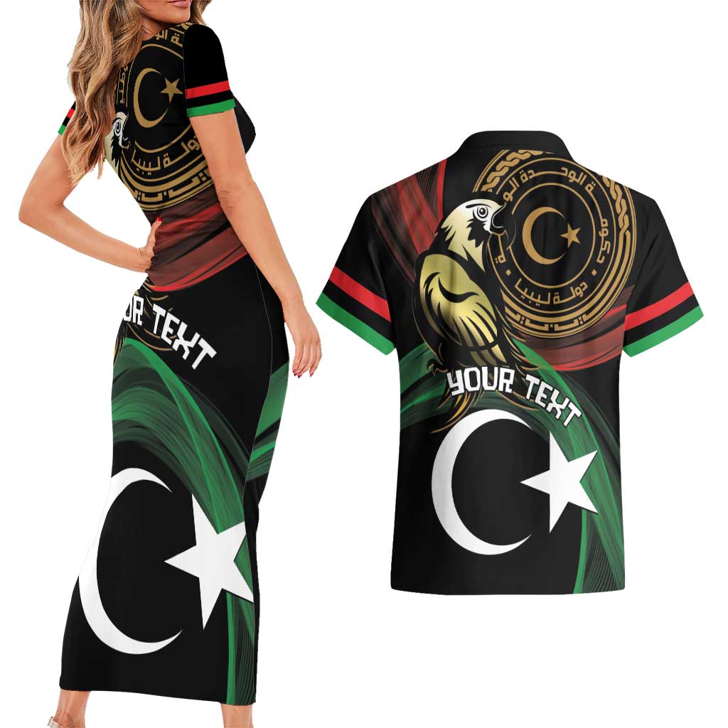 Personalized Libya Couples Matching Short Sleeve Bodycon Dress and Hawaiian Shirt White Star And Crescent - Wonder Print Shop