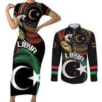 Personalized Libya Couples Matching Short Sleeve Bodycon Dress and Long Sleeve Button Shirt White Star And Crescent - Wonder Print Shop