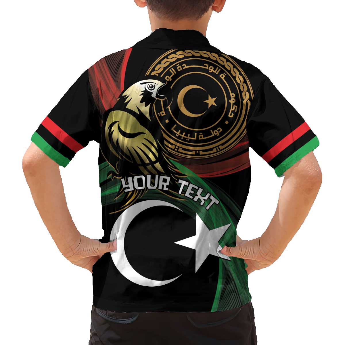 Personalized Libya Family Matching Off The Shoulder Long Sleeve Dress and Hawaiian Shirt White Star And Crescent - Wonder Print Shop