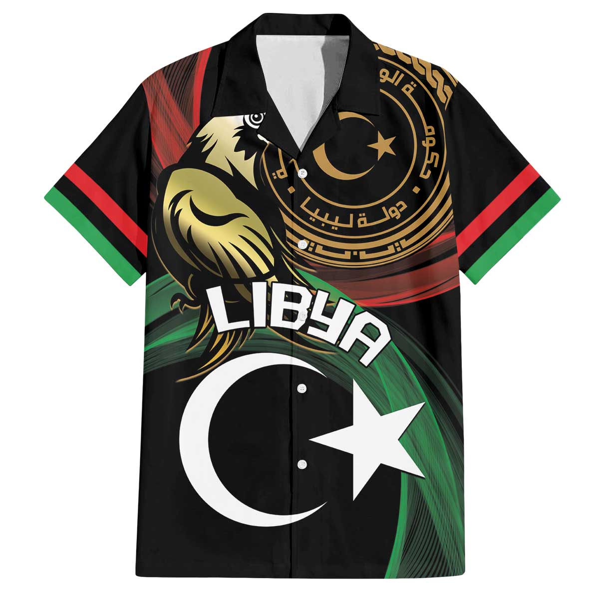 Personalized Libya Family Matching Off The Shoulder Long Sleeve Dress and Hawaiian Shirt White Star And Crescent - Wonder Print Shop