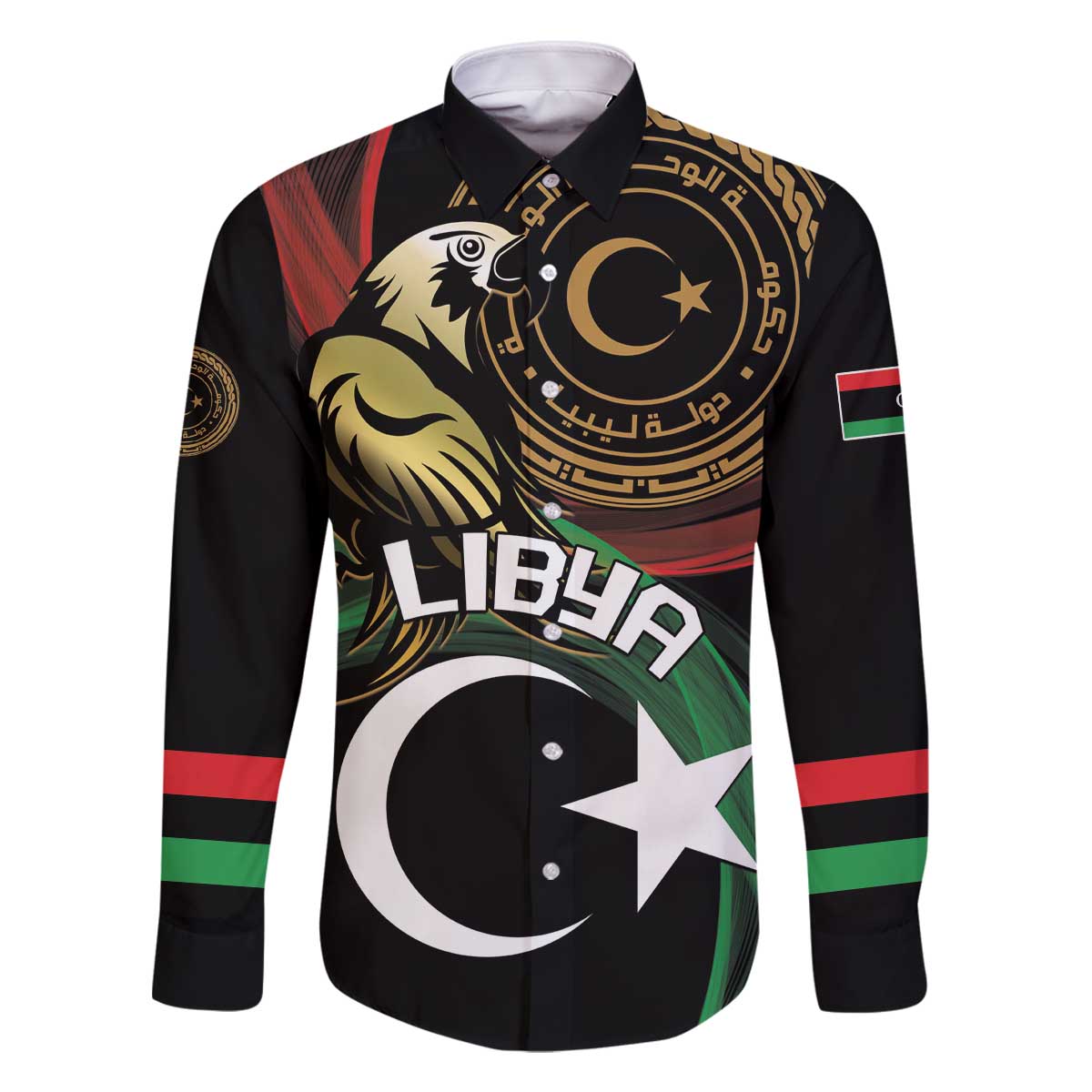 Personalized Libya Family Matching Off The Shoulder Long Sleeve Dress and Hawaiian Shirt White Star And Crescent - Wonder Print Shop