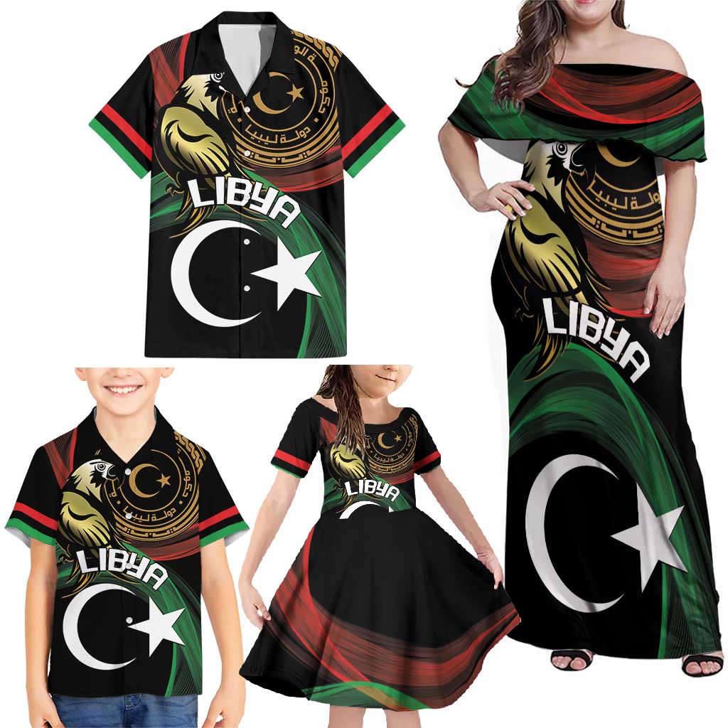 Personalized Libya Family Matching Off Shoulder Maxi Dress and Hawaiian Shirt White Star And Crescent - Wonder Print Shop