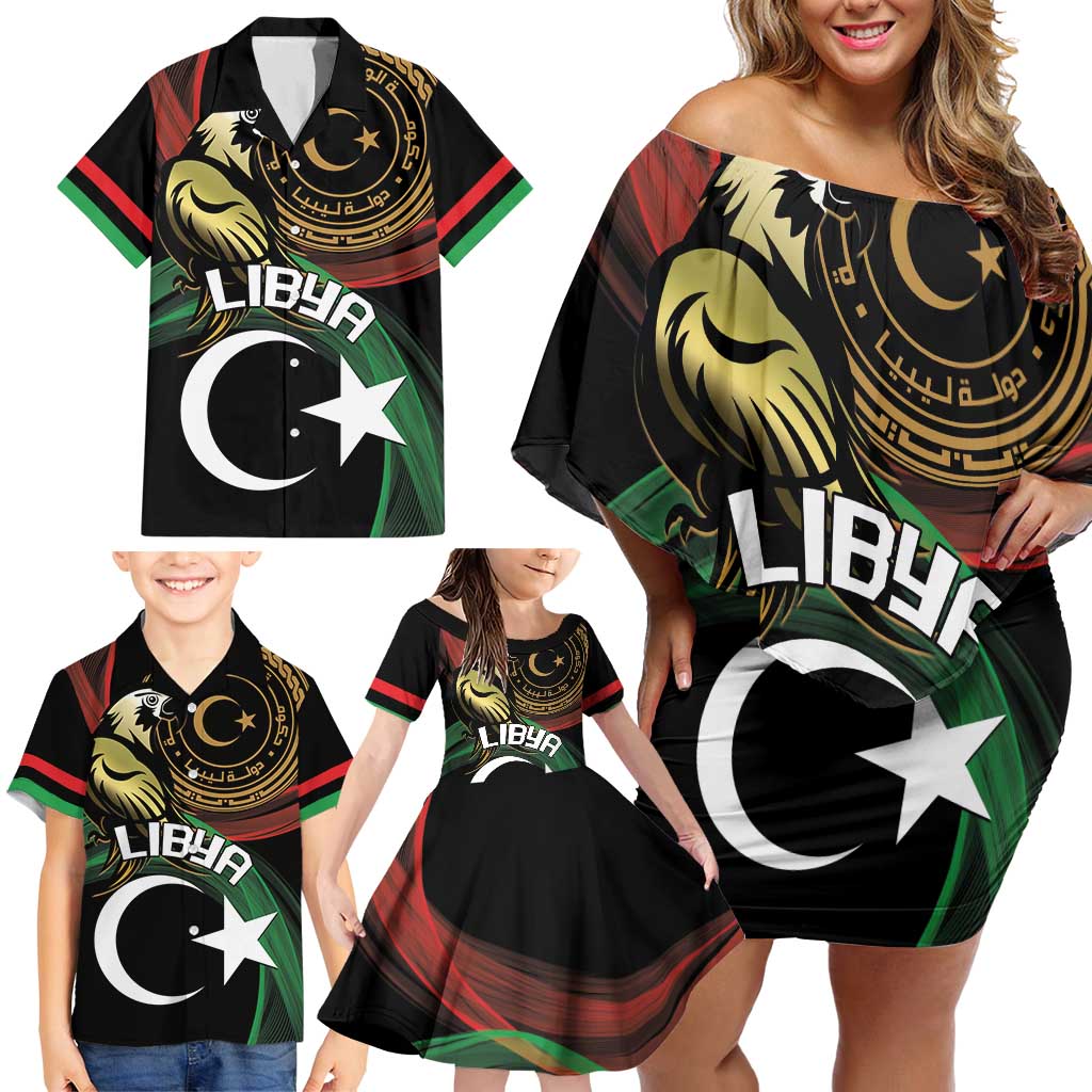 Personalized Libya Family Matching Off Shoulder Short Dress and Hawaiian Shirt White Star And Crescent - Wonder Print Shop
