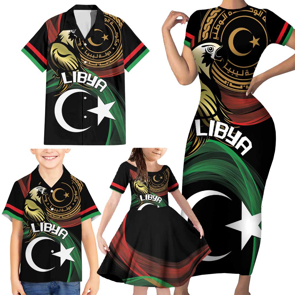 Personalized Libya Family Matching Short Sleeve Bodycon Dress and Hawaiian Shirt White Star And Crescent - Wonder Print Shop