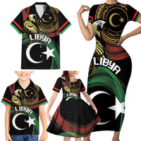 Personalized Libya Family Matching Short Sleeve Bodycon Dress and Hawaiian Shirt White Star And Crescent - Wonder Print Shop
