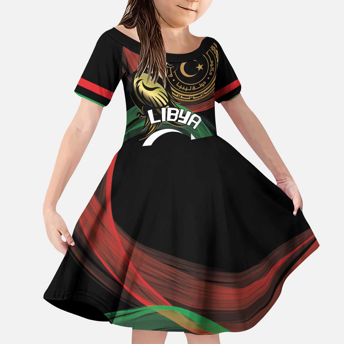 Personalized Libya Kid Short Sleeve Dress White Star And Crescent - Wonder Print Shop