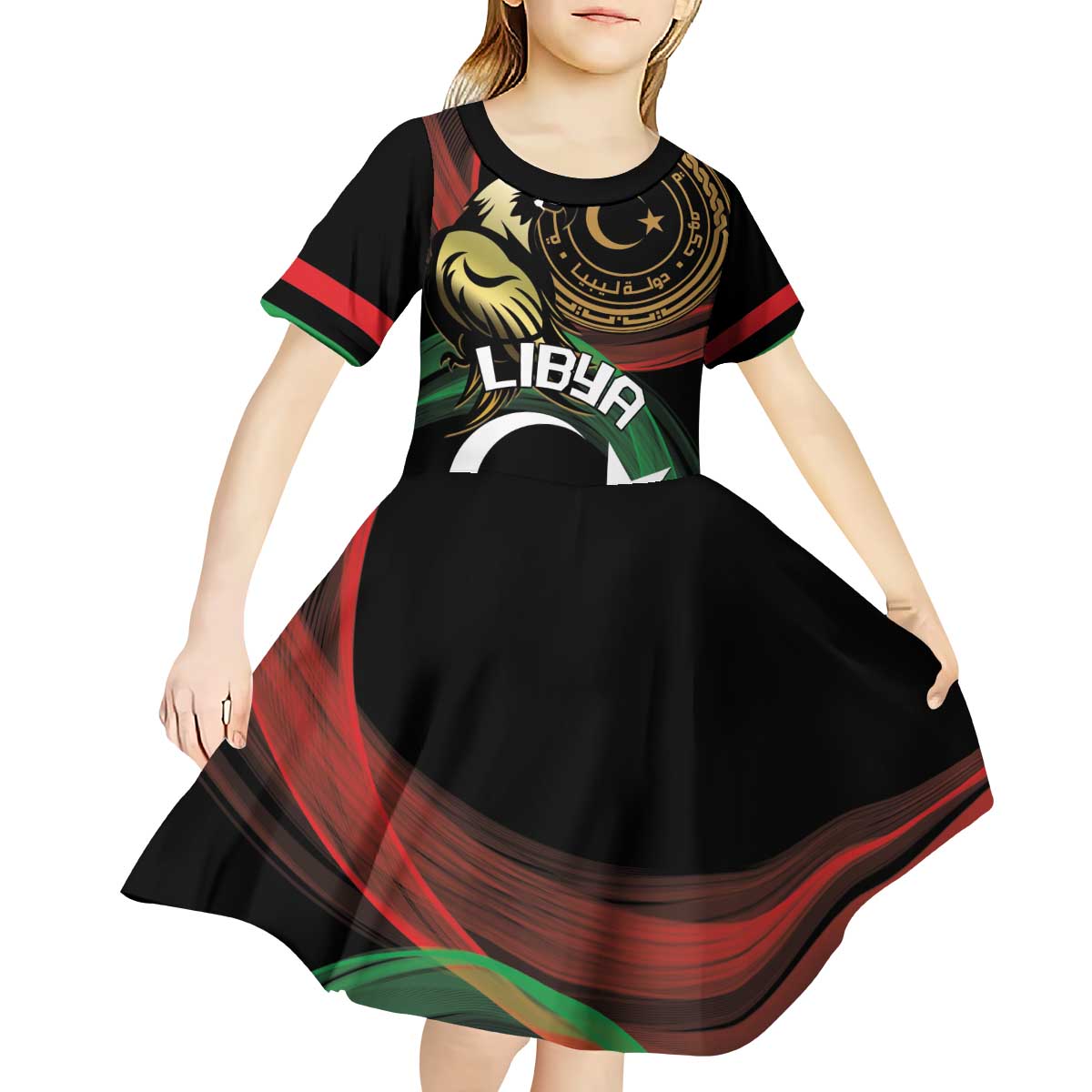 Personalized Libya Kid Short Sleeve Dress White Star And Crescent - Wonder Print Shop