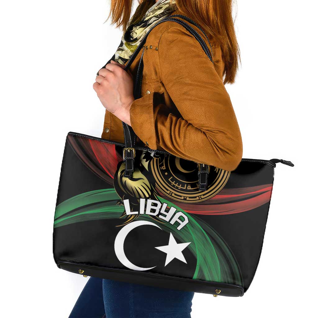 Libya Leather Tote Bag White Star And Crescent - Wonder Print Shop