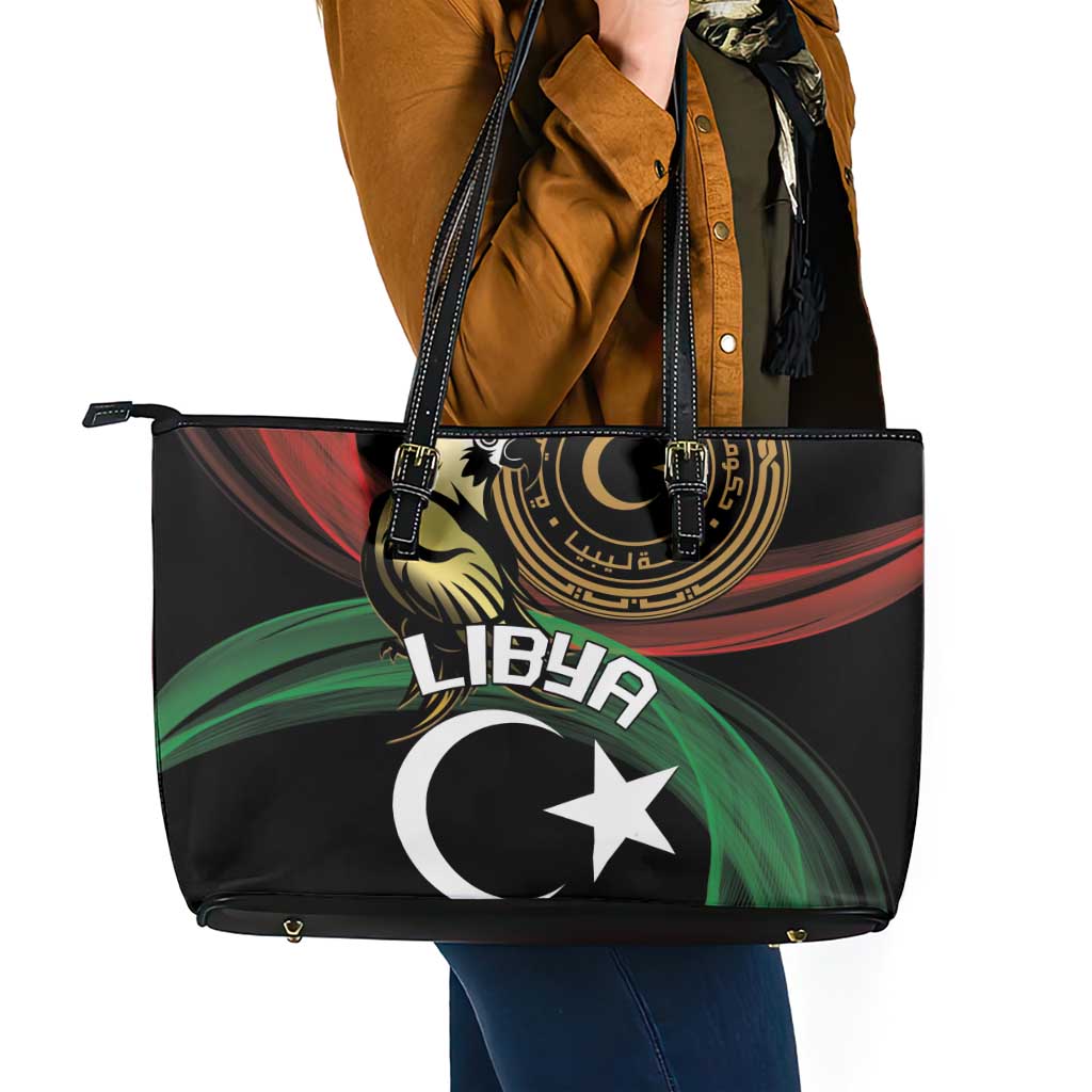Libya Leather Tote Bag White Star And Crescent - Wonder Print Shop