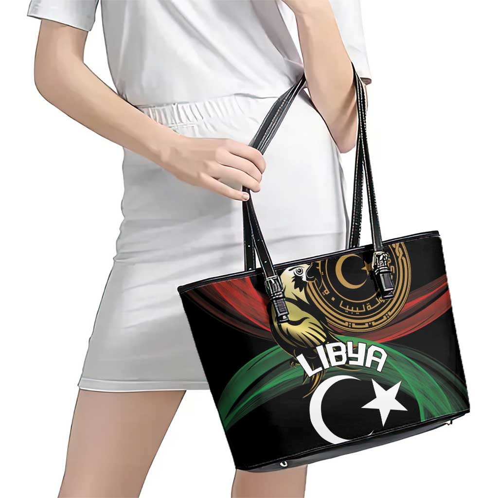Libya Leather Tote Bag White Star And Crescent - Wonder Print Shop