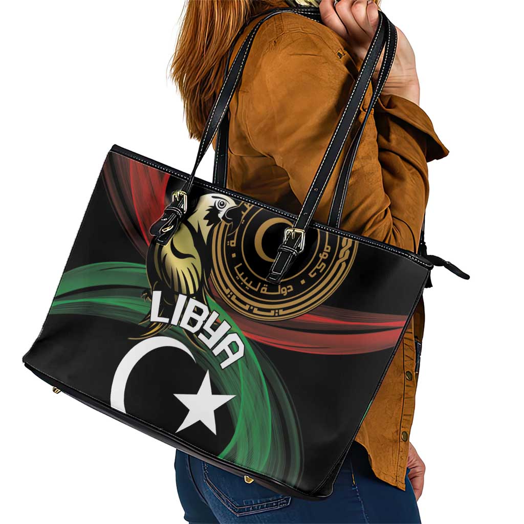 Libya Leather Tote Bag White Star And Crescent - Wonder Print Shop