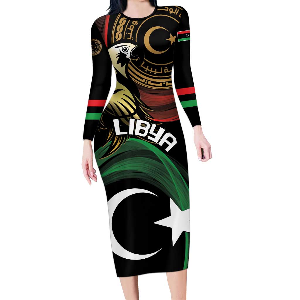 Personalized Libya Long Sleeve Bodycon Dress White Star And Crescent - Wonder Print Shop