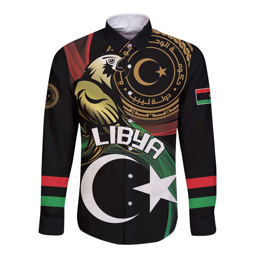 Personalized Libya Long Sleeve Button Shirt White Star And Crescent - Wonder Print Shop