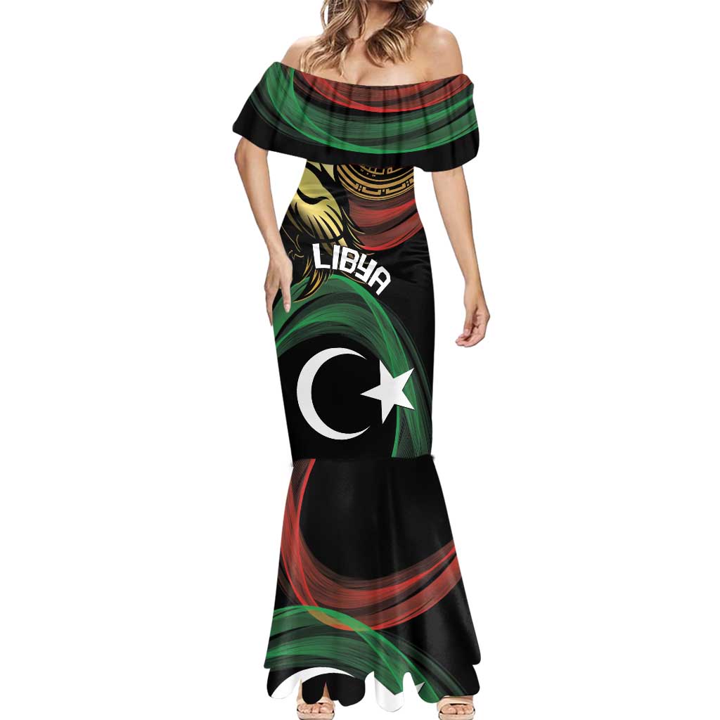 Personalized Libya Mermaid Dress White Star And Crescent - Wonder Print Shop
